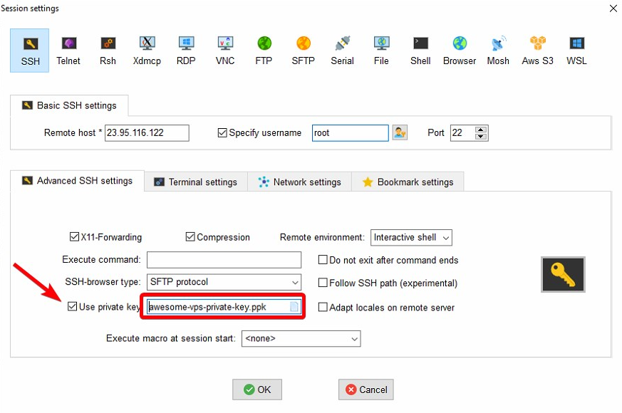 MobaXterm SSH keys for VPS authentication