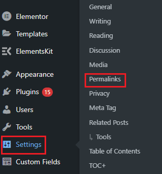 Permalinks under Settings