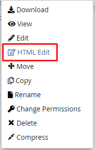 select HTML edit on websitecontent.html