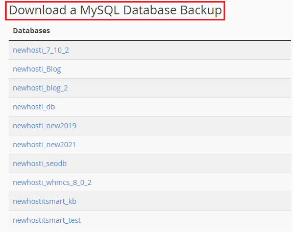 Select download a mysql database backup